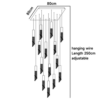 Luxury Chrome Crystal LED Chandelier for Staircase - L80 W80 H250cm 15 / Golden lamp body / Cold White - Chandelier
