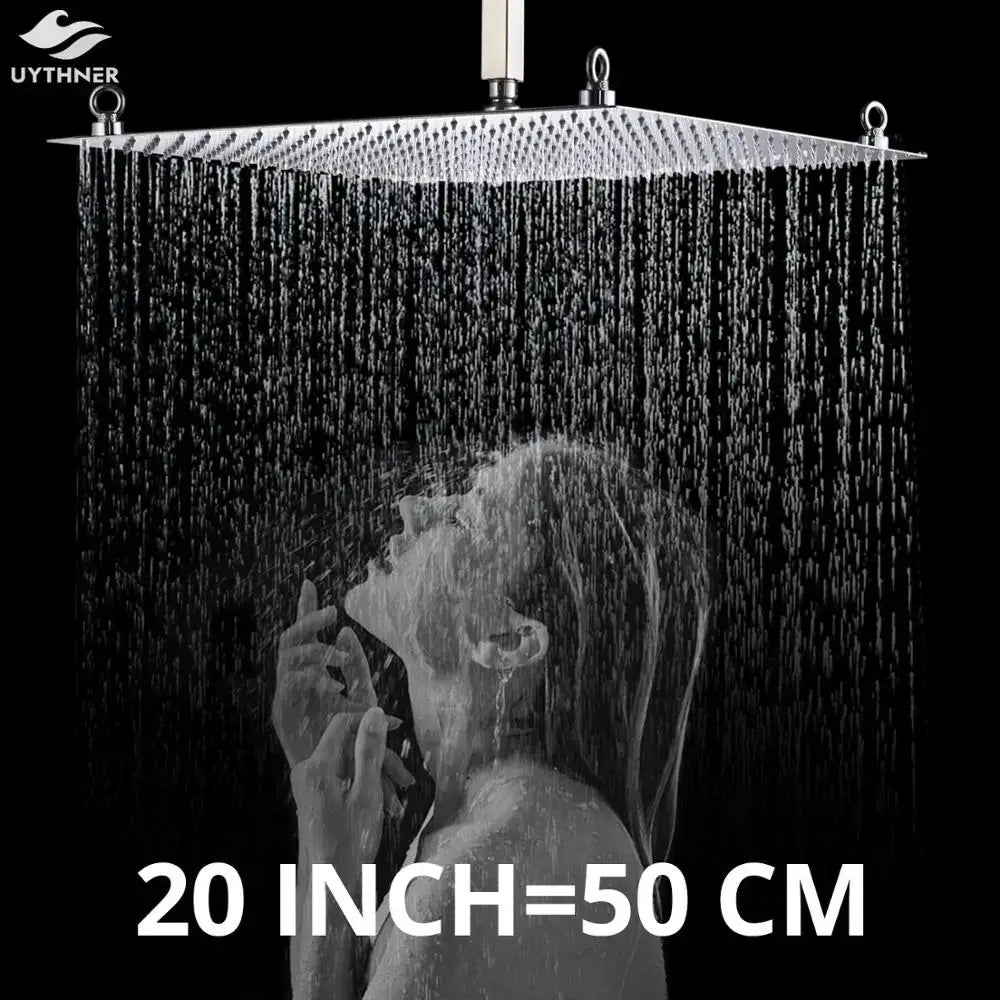 Luxury chrome square shower head in ultrathin stainless steel with multiple nozzles for modern bathroom use