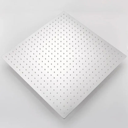 Luxury chrome square shower head with ultrathin stainless steel design and evenly spaced perforations in sleek silver finish