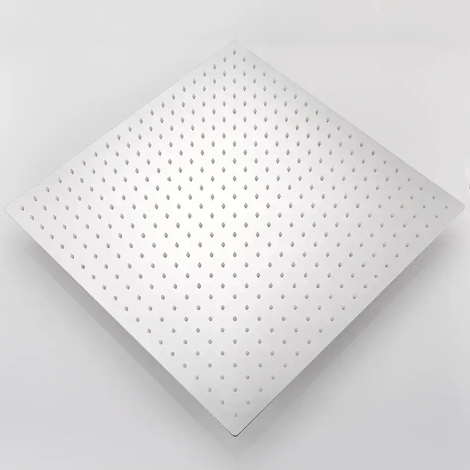 Luxury chrome square shower head with ultrathin stainless steel design and evenly spaced perforations in sleek silver finish