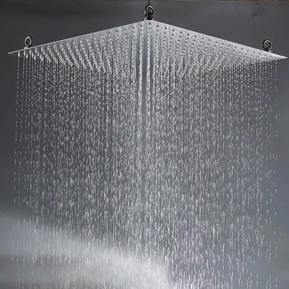 Luxury chrome square shower head silver ultrathin stainless steel with multiple water jets and hanging hooks