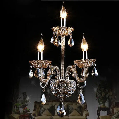 Luxury clear crystal wall lamp with gold-toned filigree and dangling faceted crystals for elegant bedroom decorbites clear crystal decor