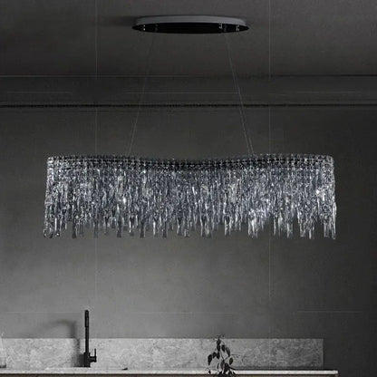 A modern luxury clear and purple crystal chrome chandelier with cascading prisms for dining room decorbites chrome chandelier