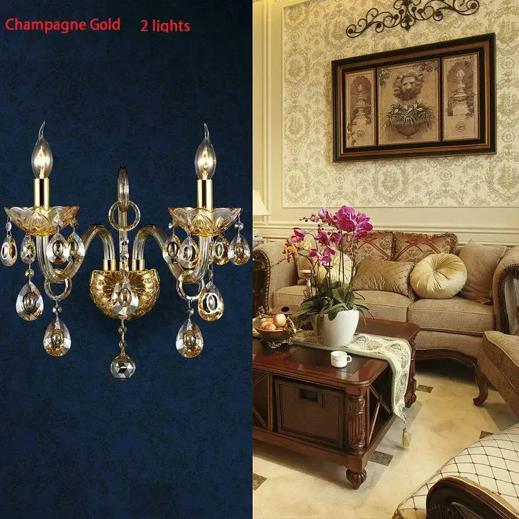 Luxury cognac silver crystal wall lamp with champagne gold two-light crystal wall lamp for bedroom decorbites wall lamp