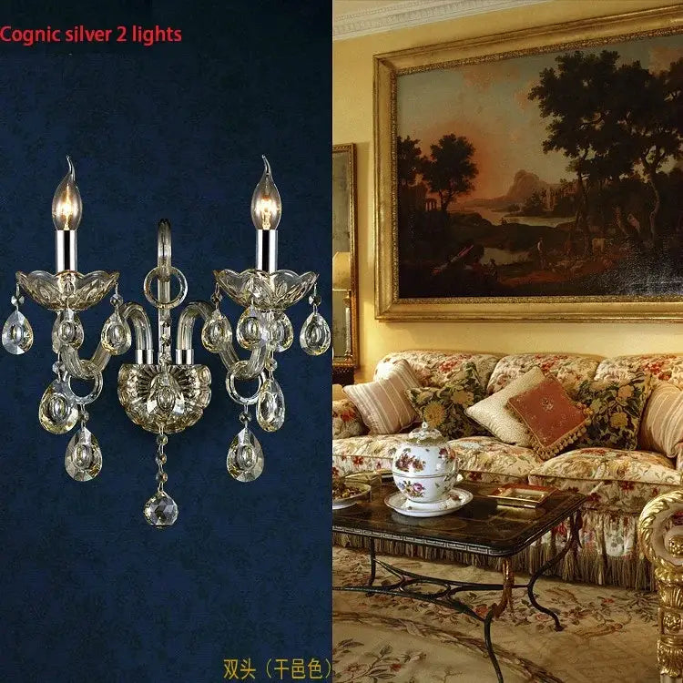 Cognic silver two-light crystal wall lamp with candle-style bulbs for luxury bedroom decorbites crystal wall use