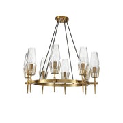 Luxury decorbites copper and glass chandelier with gold-toned circular frame and clear glass shades lighting fixture