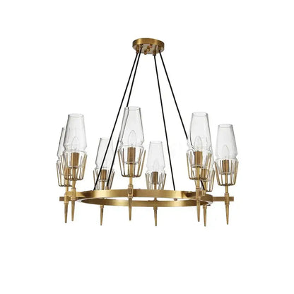 Luxury decorbites copper and glass chandelier with gold-toned circular frame and clear glass shades lighting fixture