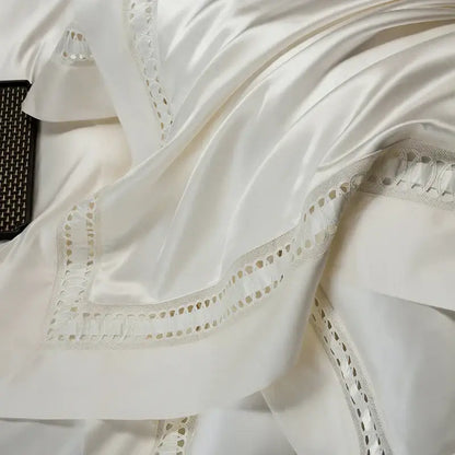 A luxurious white satin pillowcase with lace trim from the decorbites 1000tc egyptian cotton bedding set