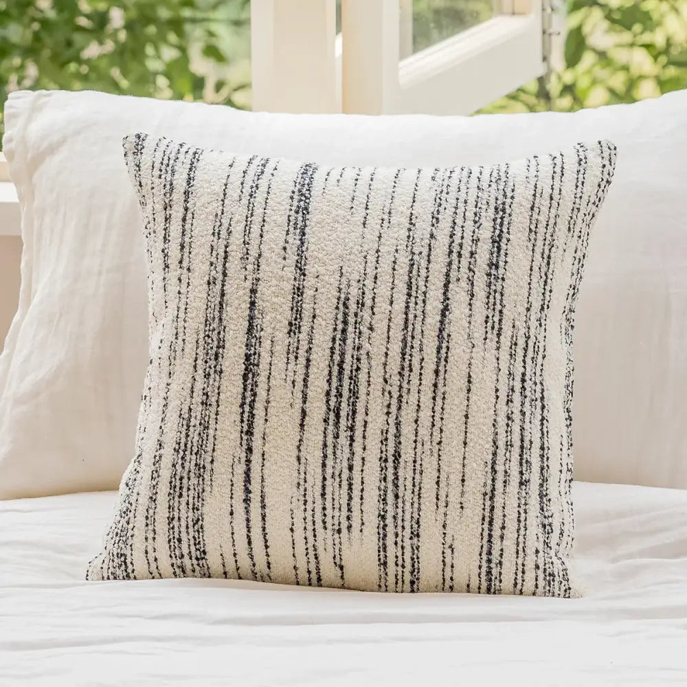 Luxury cream and black camellia jacquard pillow cover with plush fabric and vertical streaks for living room decorbites camellia