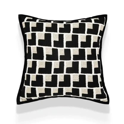 Luxury cream and black decorbites camellia jacquard pillow cover with textured woven geometric pattern for living room decor