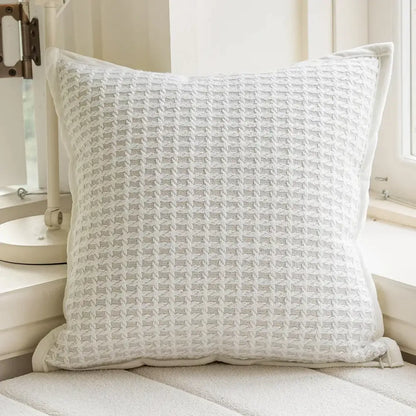 White square pillow cover with subtle geometric pattern luxury cream and black decorbites camellia jacquard design