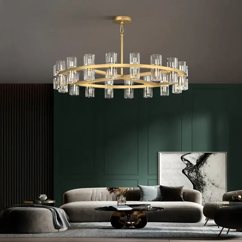 Luxury crystal black gold pendant light with gold-toned chandelier and clear glass cylinders for elegant decorbites crystal black decor