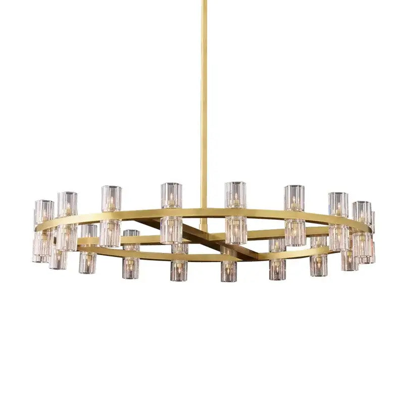 Gold-toned decorbites crystal black gold pendant light chandelier with clear glass candle-style bulbs in a circular design