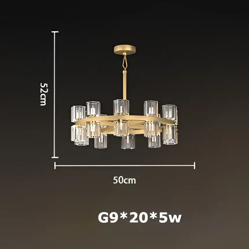Luxury crystal black gold pendant light featuring a gold-toned chandelier with clear glass cylindrical shades decorbites crystal black