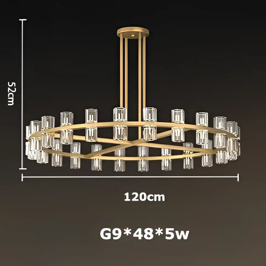 Luxury crystal black gold pendant light chandelier with gold-toned circular design and 12 glass candle-style bulbs for living room decorbites crystal black