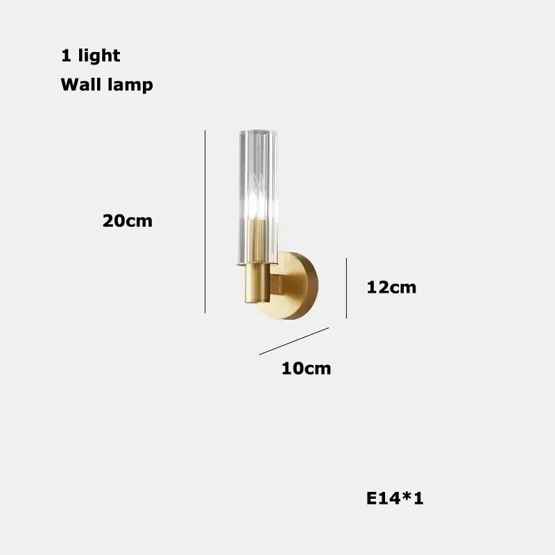 Gold-toned pendant light with clear glass cylinder and brass base for decorbites crystal black gold living room chandelier