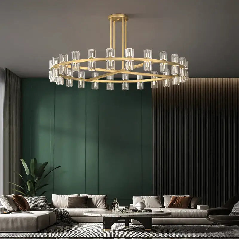 Gold-toned luxury crystal black gold pendant light chandelier with clear glass cylinders for living room decorbites decor