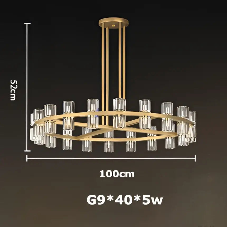 Gold-toned crystal black gold pendant light with clear glass candle bulbs in a circular multi-tiered decorbites crystal black design