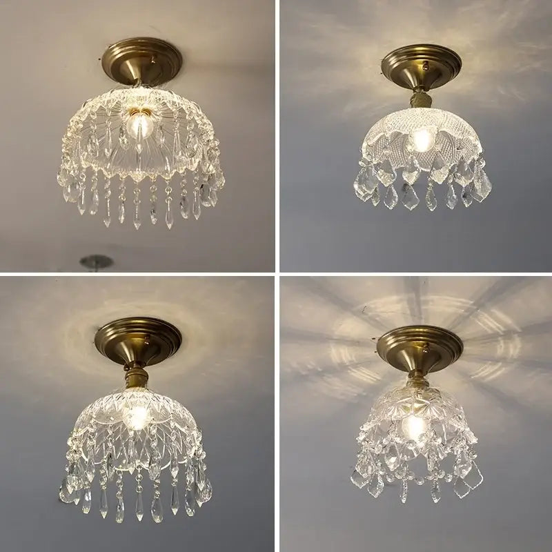 Luxury crystal brass ceiling lamp with clear glass grid led and brass-finished base for living room decorbites ceiling lamp