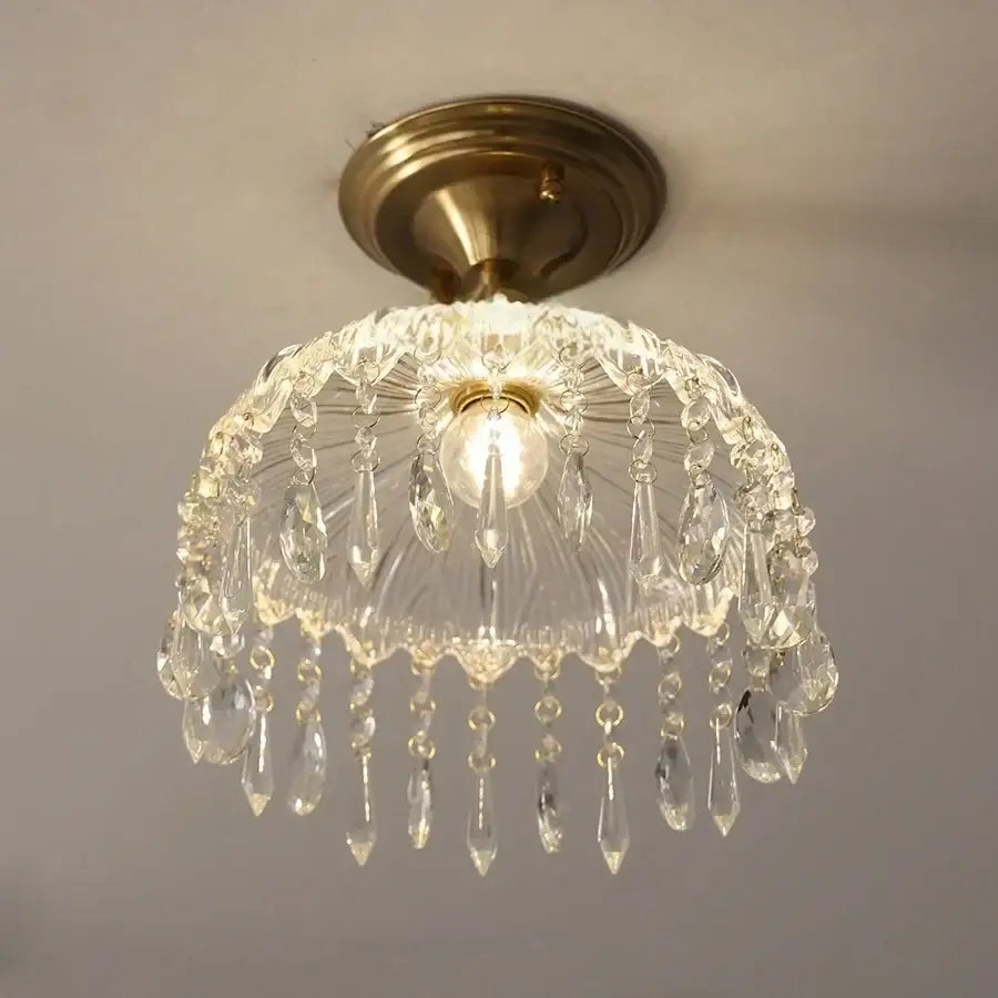 A luxury crystal brass ceiling lamp with teardrop crystals for living room decorbites glass grid lighting