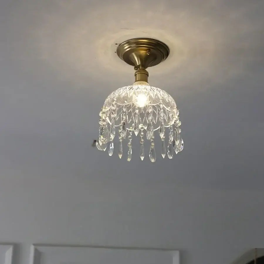 Luxury crystal brass ceiling lamp with dangling teardrop crystals for living room decorbites glass grid led lighting