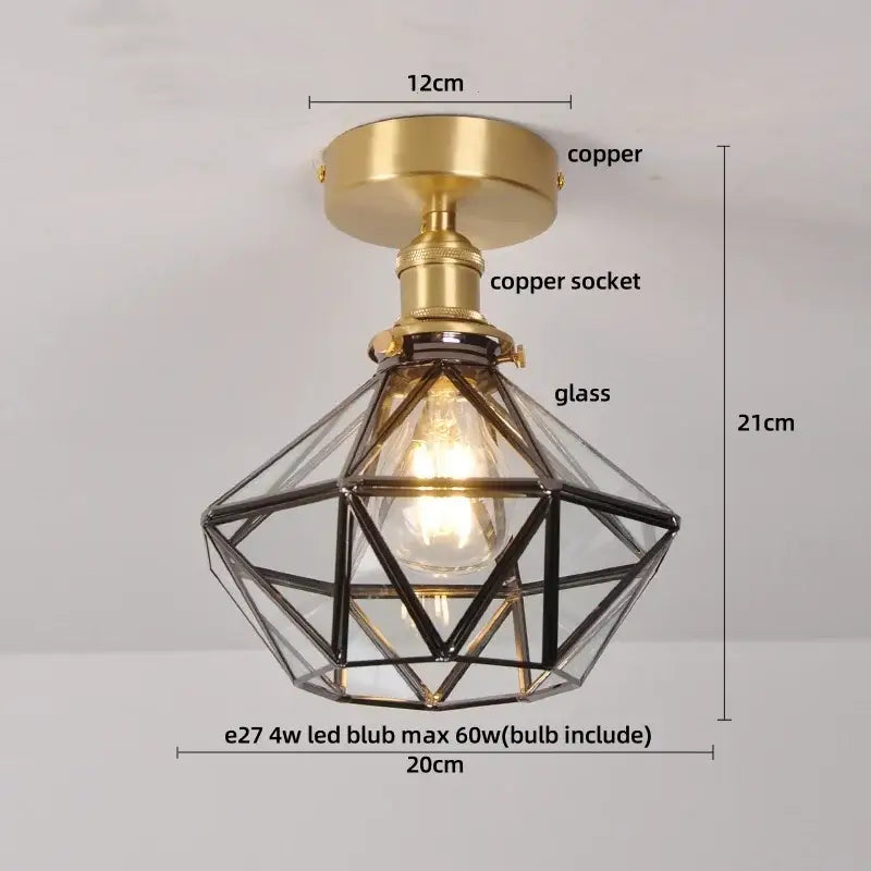Luxury crystal brass ceiling lamp with decorbites glass grid and exposed glass grid led bulb for living room decor
