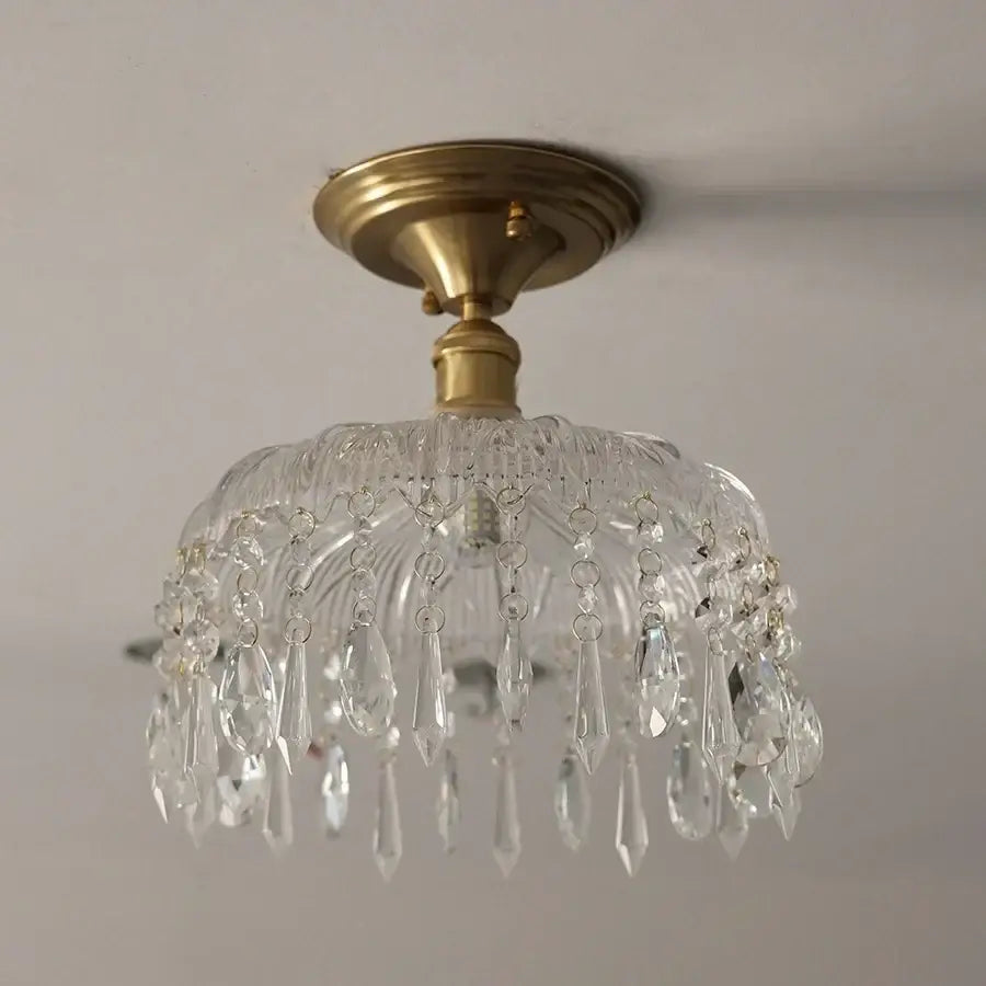 Luxury crystal brass ceiling lamp with teardrop crystals for living room decorbites glass grid glass grid led lighting