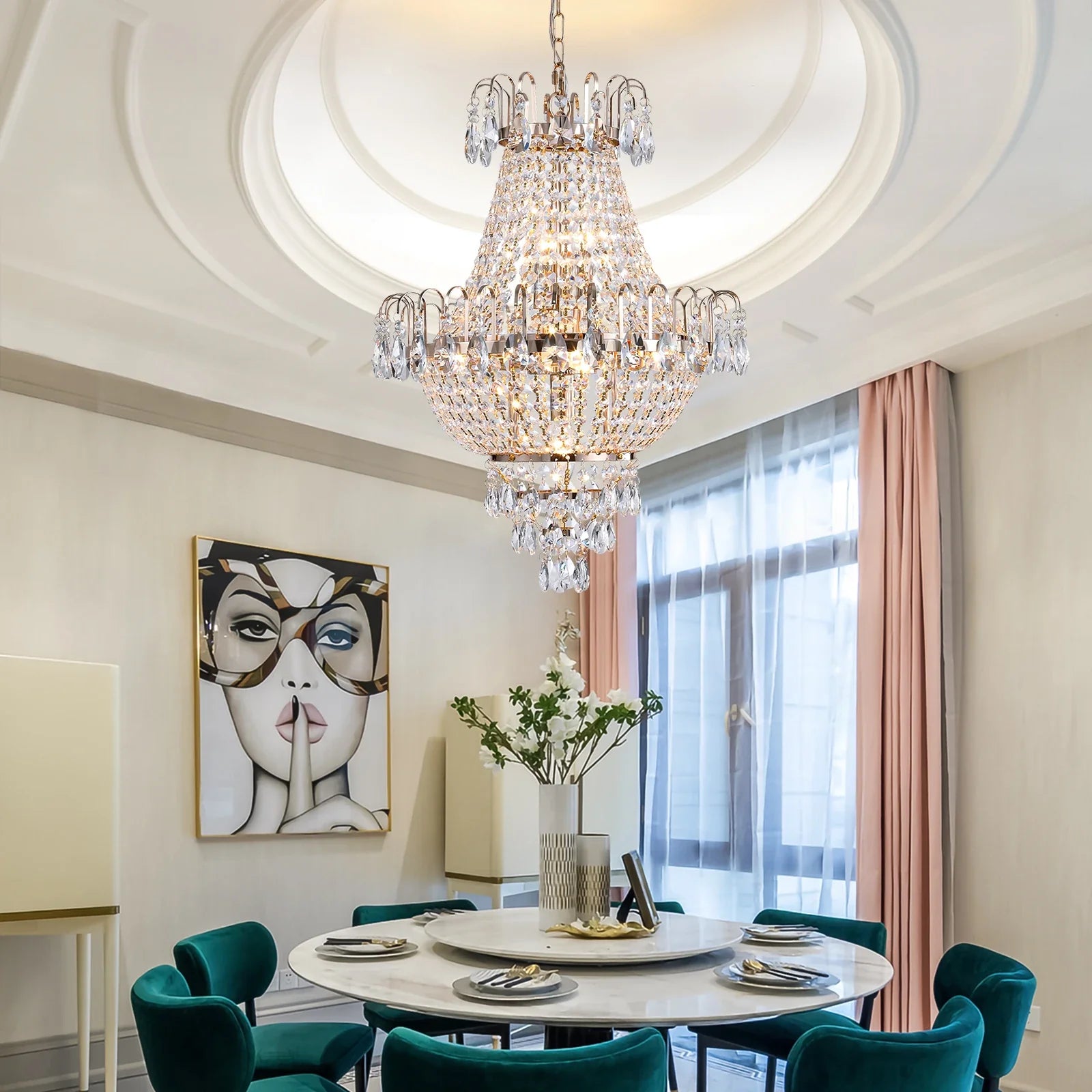 Luxury Crystal Chandelier Copper Color 7-Light Fixture - United States - Chandelier
