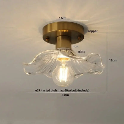 A crystal glass luxury ceiling light with a brass-finished copper and iron base for elegant bedroom decorbites decor