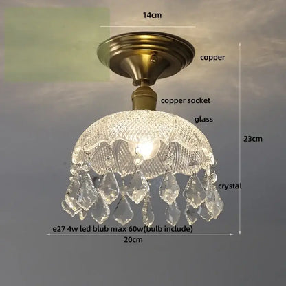 Luxury crystal glass ceiling light with clear crystals and copper-finished brass mount for bedroom decorbites crystal glass decor