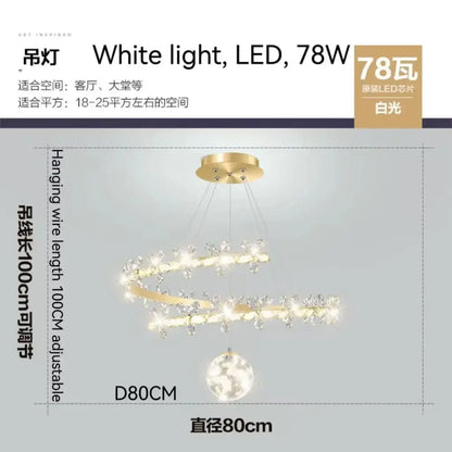 Luxury crystal gold ceiling chandelier with gold-toned spiral design, crystal accents, and led white light for living room decorbites crystal gold