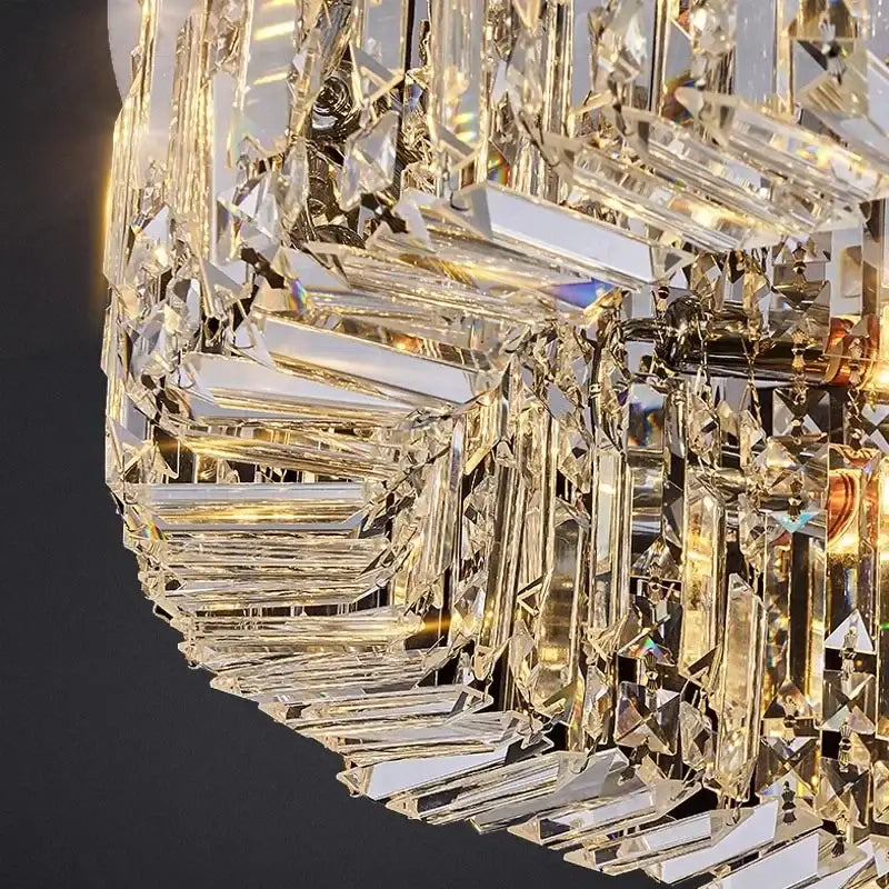 Luxury crystal gold led ceiling light with cascading faceted glass prisms and gold-toned decorbites crystal gold accents