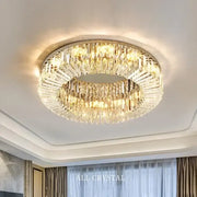 Luxury crystal gold led ring ceiling light with gold-toned metal frame and clear crystal tiers for dining room decorbites crystal gold