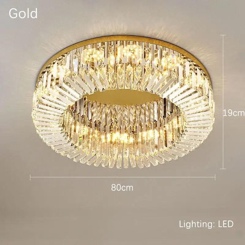Luxury crystal gold led ring ceiling light with gold finish and two concentric crystal prisms for elegant decorbites crystal gold decor