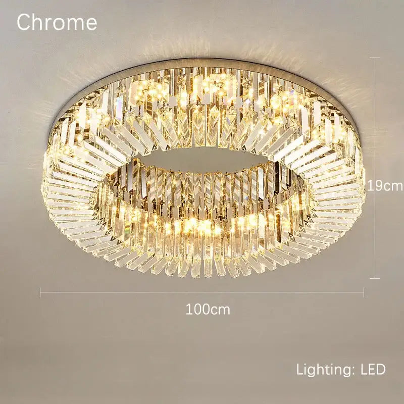 Luxury crystal gold led ring ceiling light with chrome finish and faceted crystal prisms for elegant dining room decorbites crystal gold