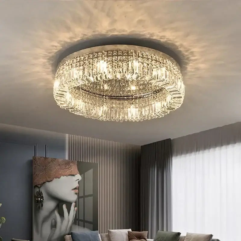 Luxury crystal gold led ring ceiling light with multiple tiers of faceted glass decorbites crystal gold chandelier emits warm light