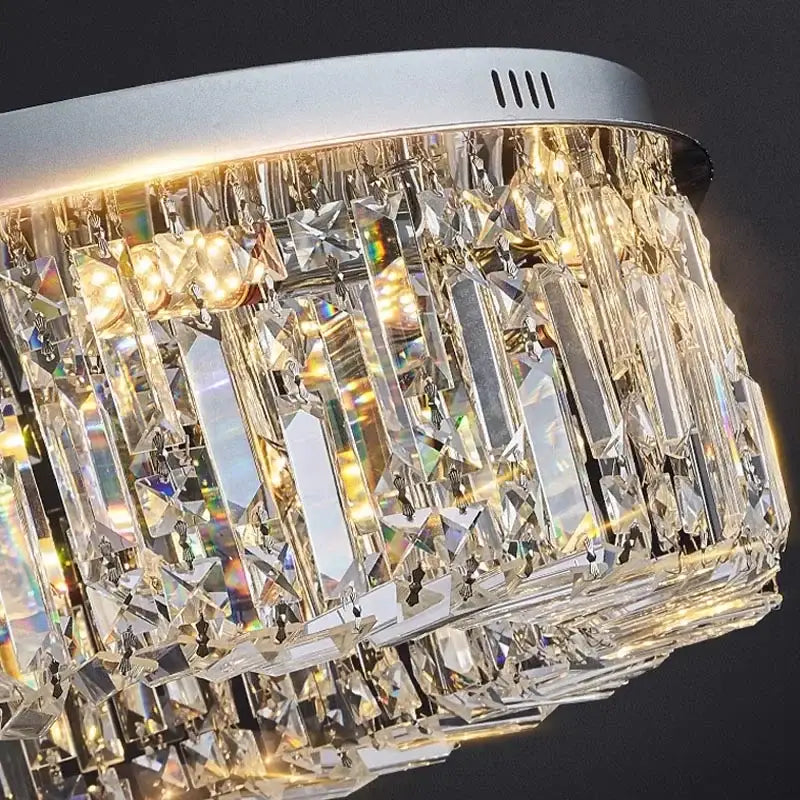 Luxury crystal gold led ring ceiling light with sleek silver frame and cascading clear crystals for dining room decorbites crystal gold