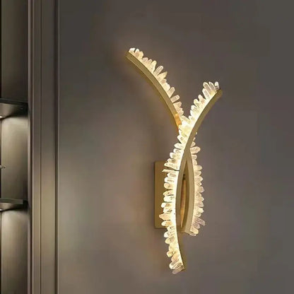 Luxury decorbites crystal gold metal wall sconce with sleek curved design and clear crystal accents for living room warm glow