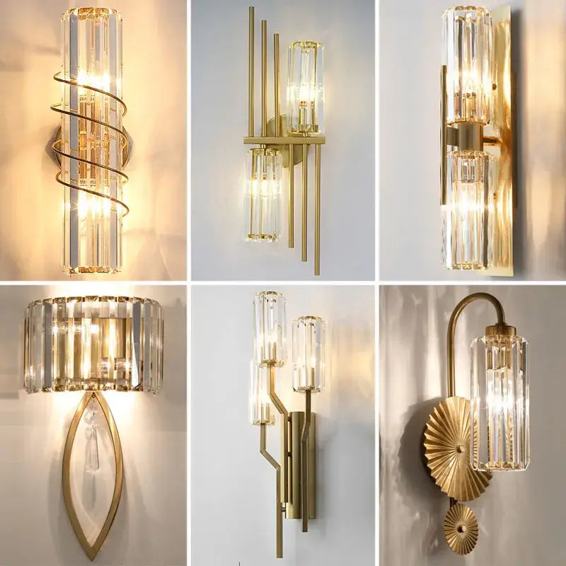 Luxury crystal gold wall lamp featuring gold-toned wall sconces with clear faceted crystal accents for living room decorbites crystal gold lighting