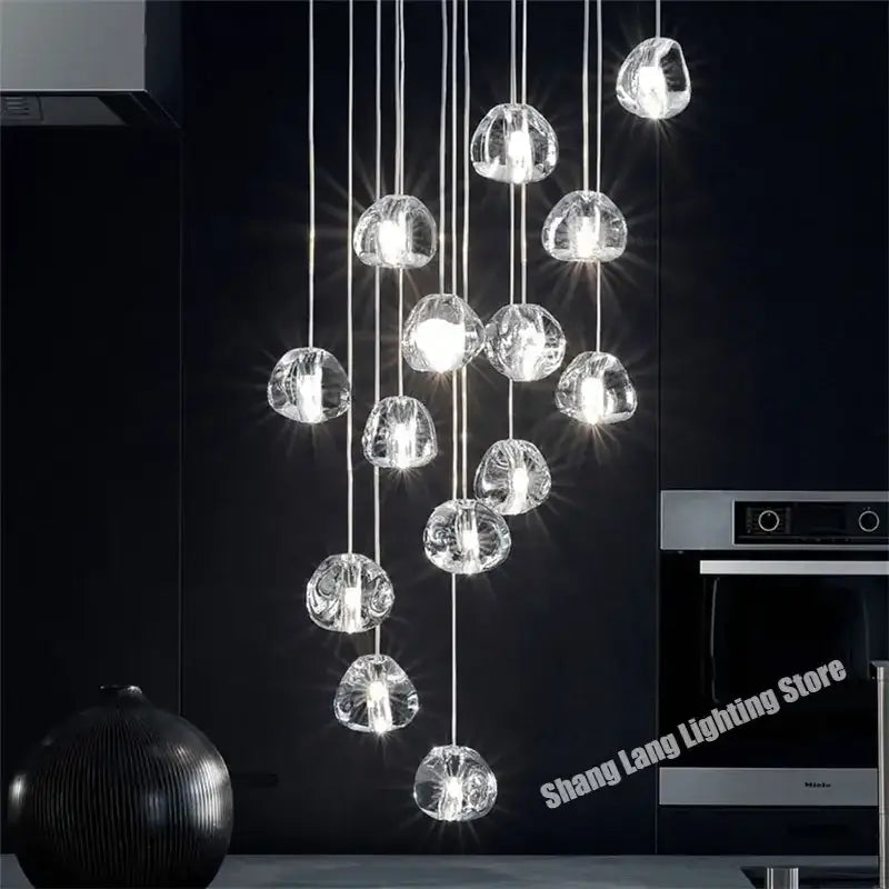 Luxury crystal led chandelier with clear glass orbs and sleek metallic cords for elegant decorbites crystal led lighting