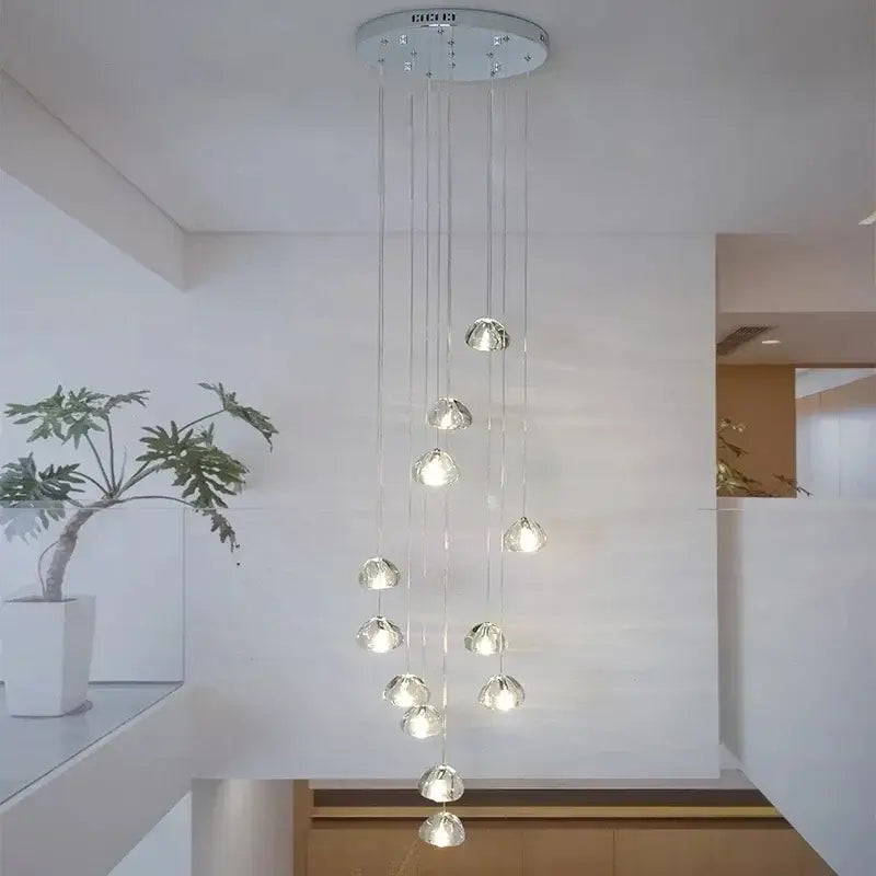 Luxury silver-toned decorbites crystal led chandelier with spherical lights for dining room pendant decorbites crystal led