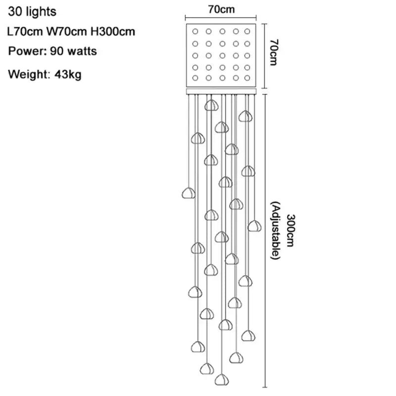 Modern decorbites crystal led chandelier with 30 lights cascading from a square fixture for luxury dining room decor