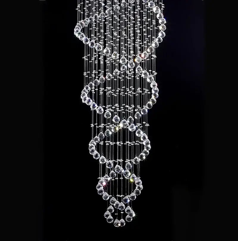 Luxury decorbites crystal staircase chandelier with cascading clear faceted beads and led lighting for bedroom decor