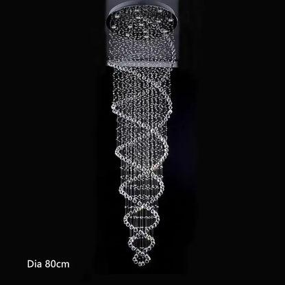 Luxury crystal staircase chandelier with cascading clear faceted beads in spiral pattern by decorbites crystal staircase