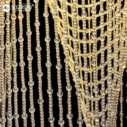 Luxury golden chandelier with cascading clear faceted crystal beads for decorbites crystal tassel stair lighting