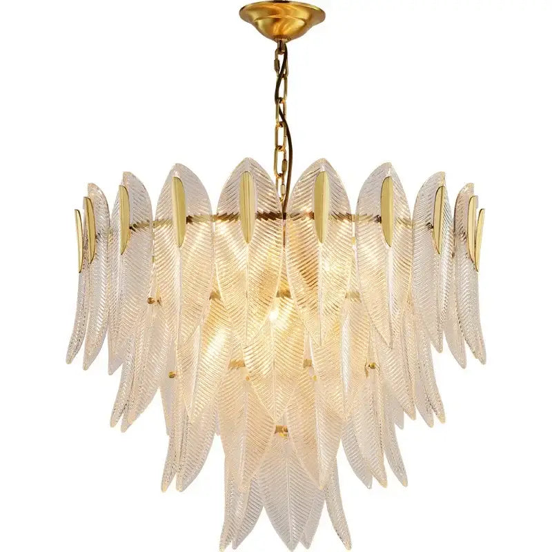 Luxury chandelier decorbites glass leaf with translucent glass feathers and gold accents for living room pendant light