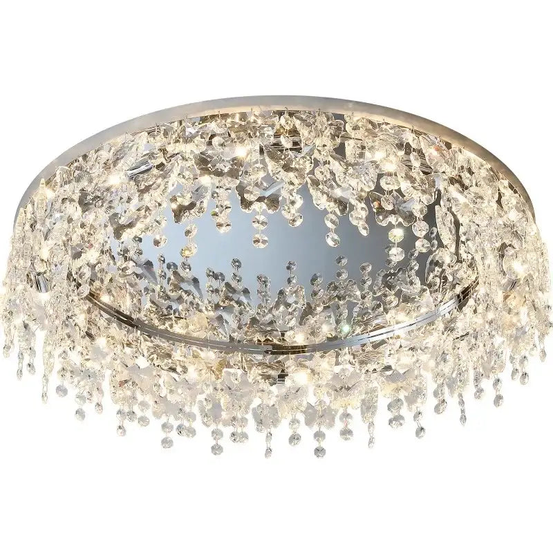 Luxury diamond crystal kitchen ceiling lamp with cascading clear crystal droplets and polished chrome frame for decorbites crystal kitchen decor