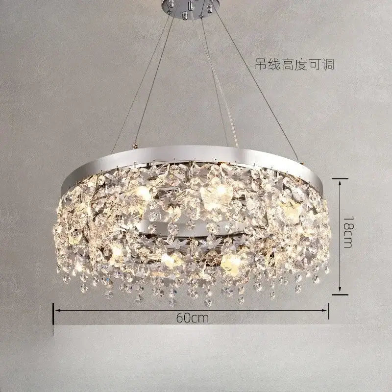 Luxury diamond crystal kitchen ceiling lamp with chrome frame and cascading clear droplets by decorbites crystal kitchen