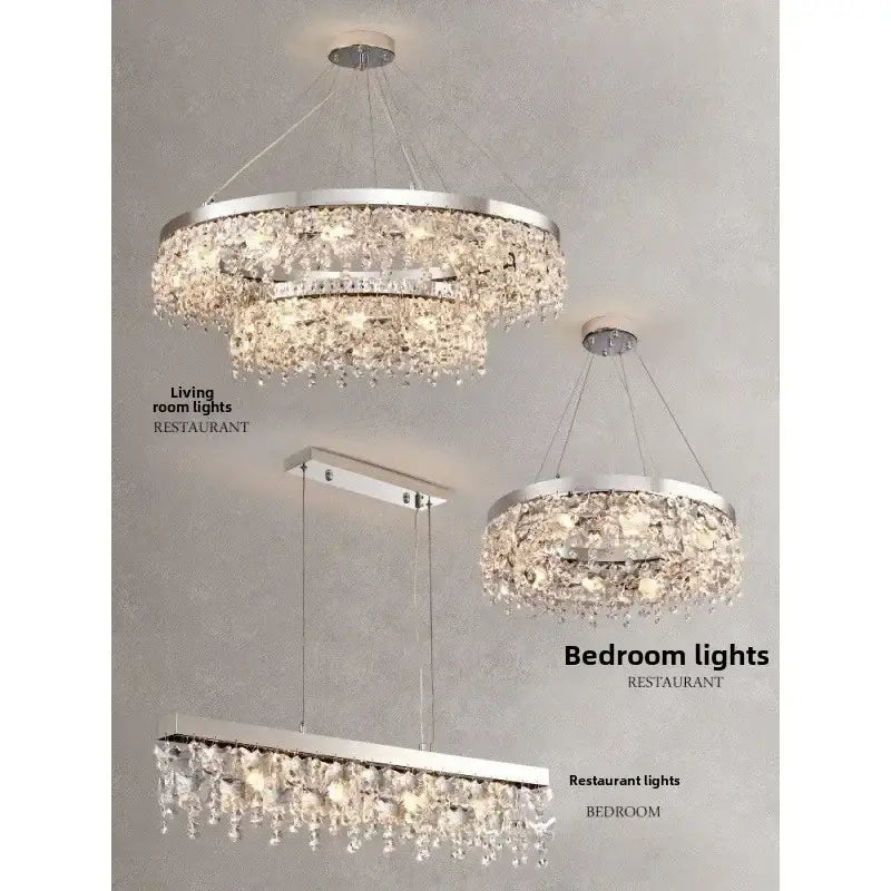 Luxury diamond crystal kitchen ceiling lamp with shiny chrome finish and cascading crystal droplets by decorbites crystal kitchen