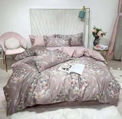 Luxury Egyptian Cotton Bedding Set - Flamingo & Leaf